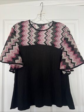 Kim & Cami Black Top with Pink Chevron Yoke